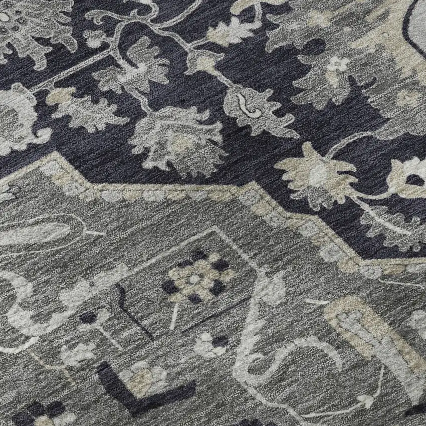Black Gray And Beige Oriental Washable Area Rug With UV Protection Photo 9