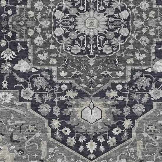 Black Gray And Beige Oriental Washable Area Rug With UV Protection Photo 2