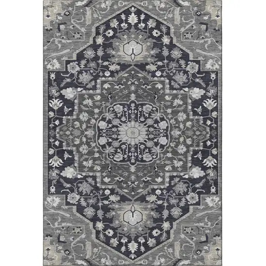 Black Gray And Beige Oriental Washable Area Rug With UV Protection Photo 3