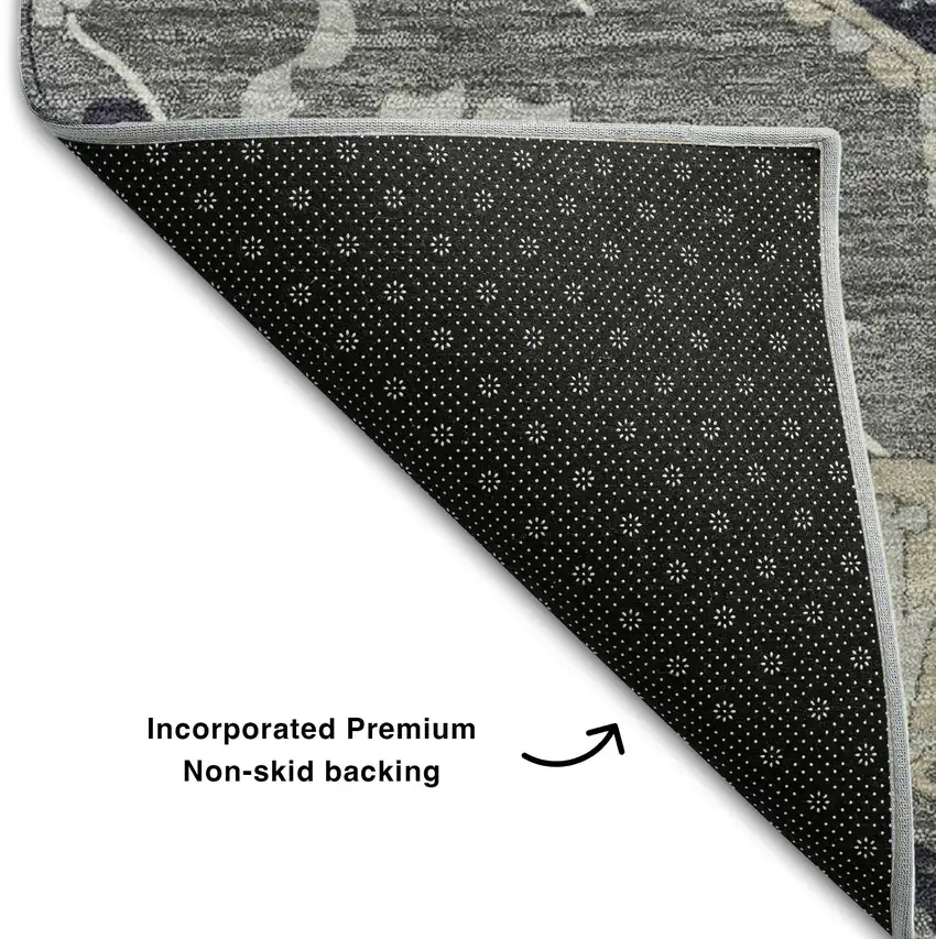 Black Gray And Beige Oriental Washable Area Rug With UV Protection Photo 6