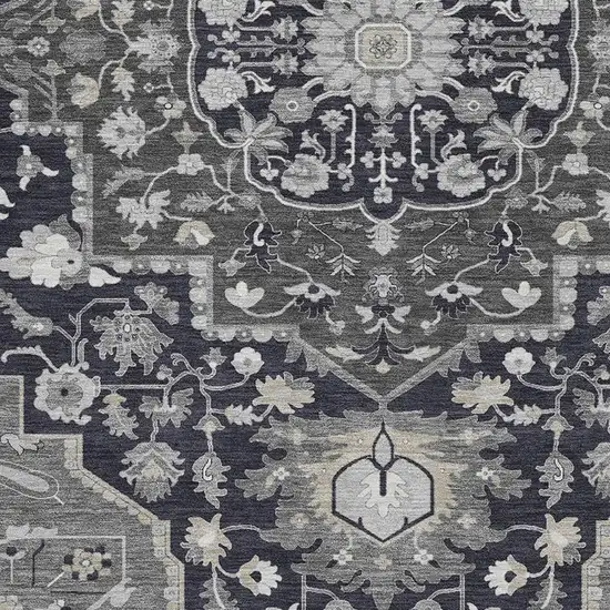 Black Gray And Beige Oriental Washable Area Rug With UV Protection Photo 2