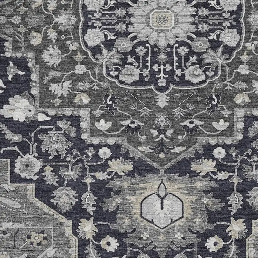 Black Gray And Beige Oriental Washable Area Rug With UV Protection Photo 2