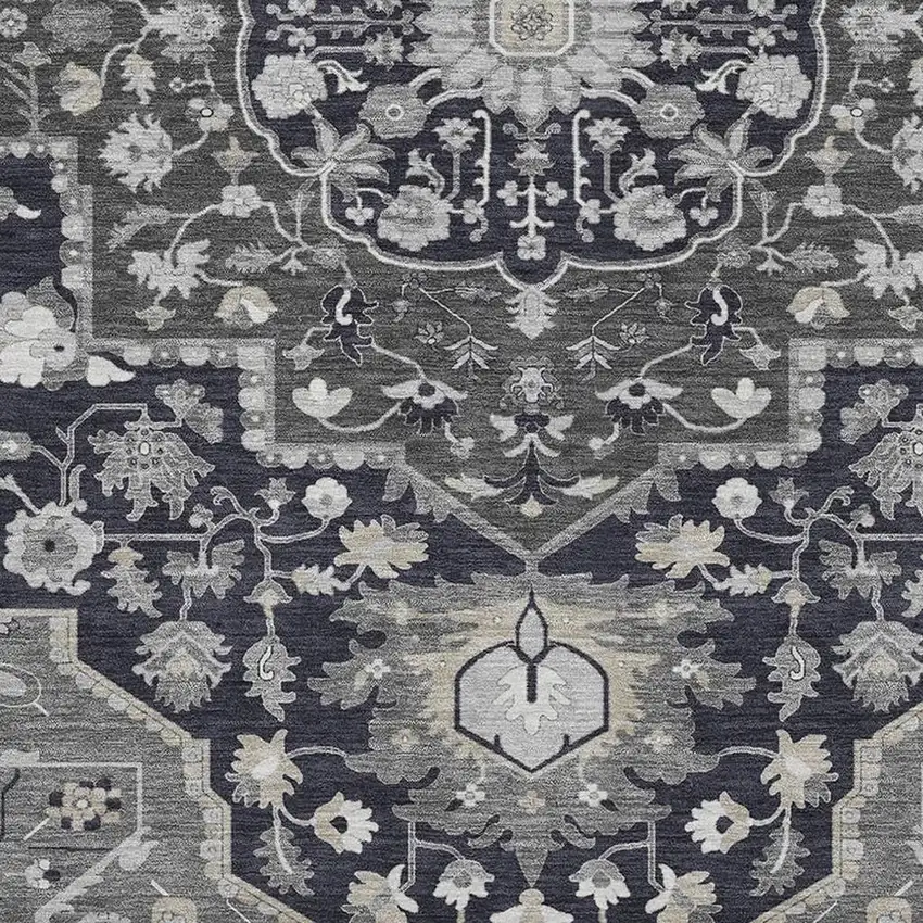 Black Gray And Beige Oriental Washable Area Rug With UV Protection Photo 2