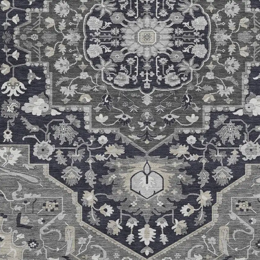 Black Gray And Beige Oriental Washable Area Rug With UV Protection Photo 3
