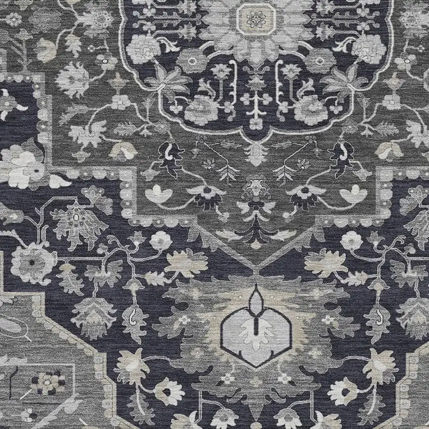Black Gray And Beige Oriental Washable Area Rug With UV Protection Photo 2