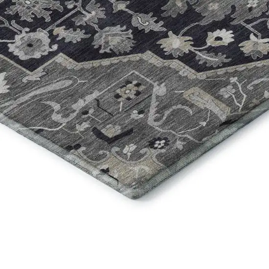 Black Gray And Beige Oriental Washable Area Rug With UV Protection Photo 7
