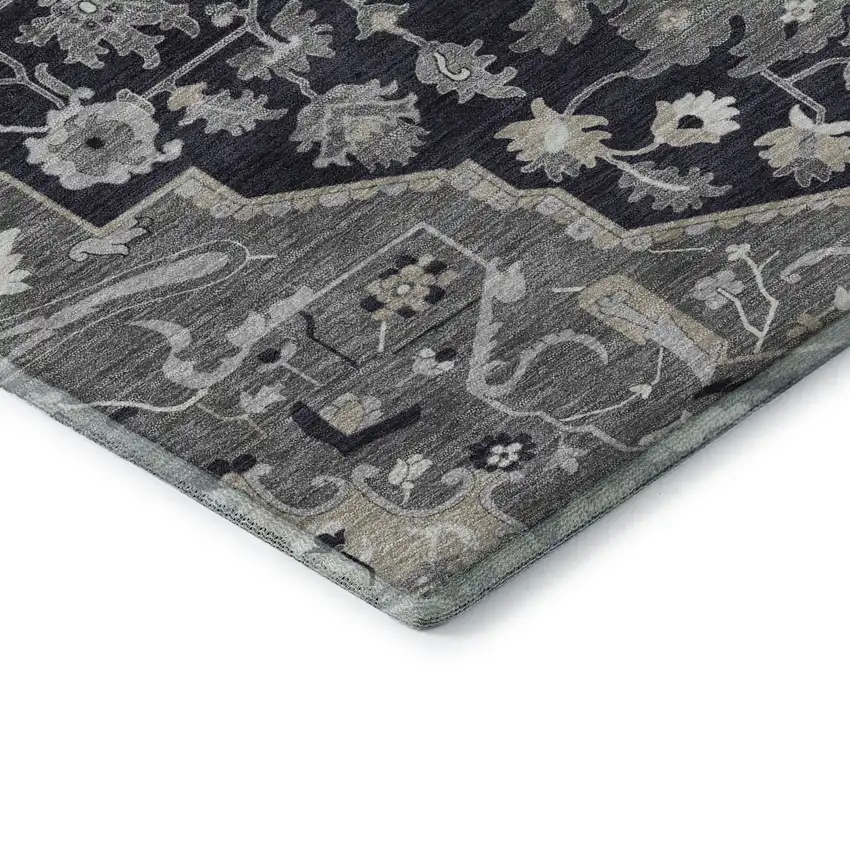 Black Gray And Beige Oriental Washable Area Rug With UV Protection Photo 7