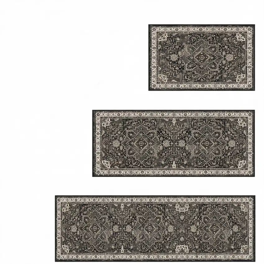Black Gray And Beige Oriental Washable Area Rug Photo 3
