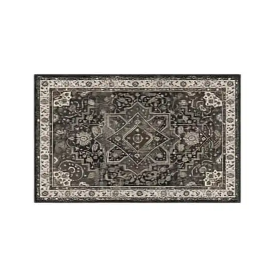 Black Gray And Beige Oriental Washable Area Rug Photo 2
