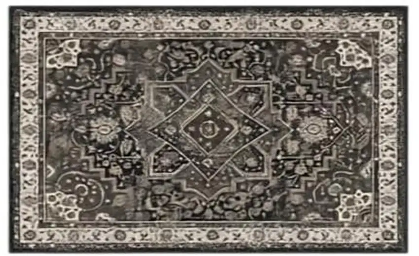 Black Gray And Beige Oriental Washable Area Rug Photo 2