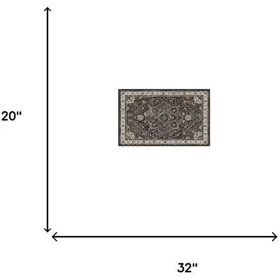 Black Gray And Beige Oriental Washable Area Rug Photo 4