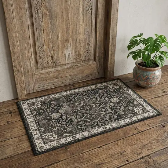 Black Gray And Beige Oriental Washable Area Rug Photo 1