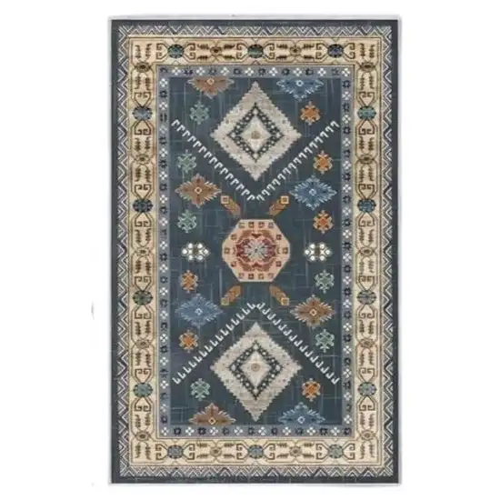 Black Gray And Beige Oriental Washable Area Rug Photo 2