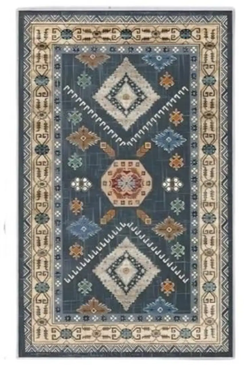 Black Gray And Beige Oriental Washable Area Rug Photo 2