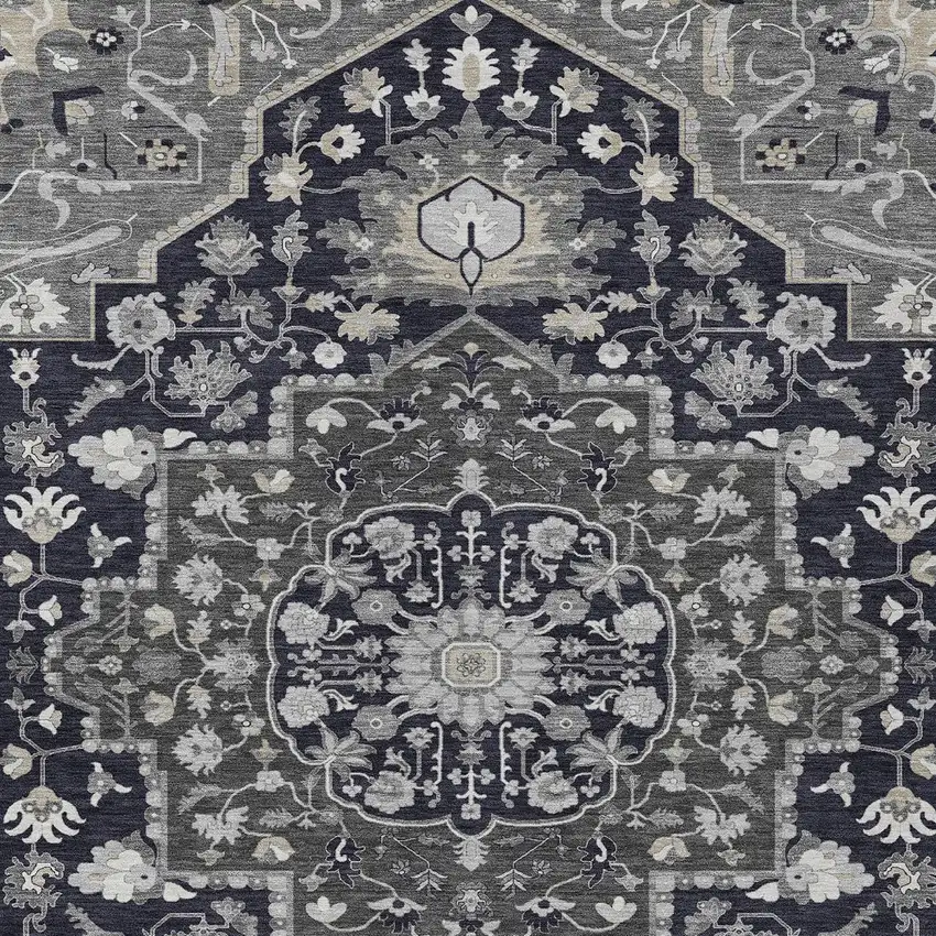 Black Gray And Beige Oriental Washable Indoor Outdoor Area Rug Photo 6