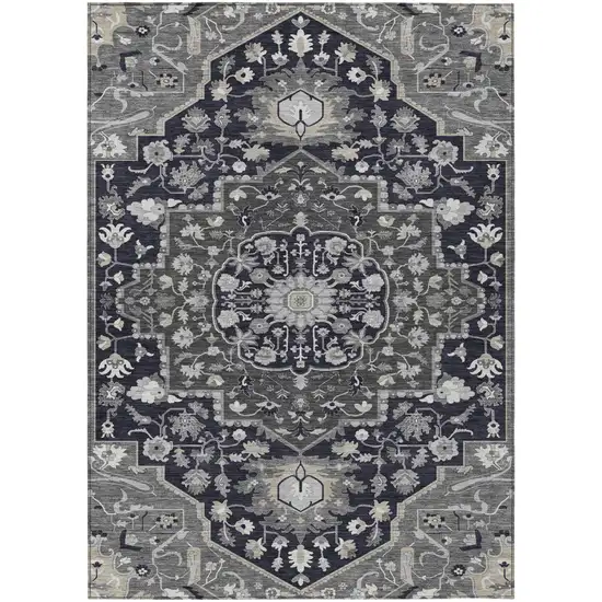 Black Gray And Beige Oriental Washable Indoor Outdoor Area Rug Photo 2
