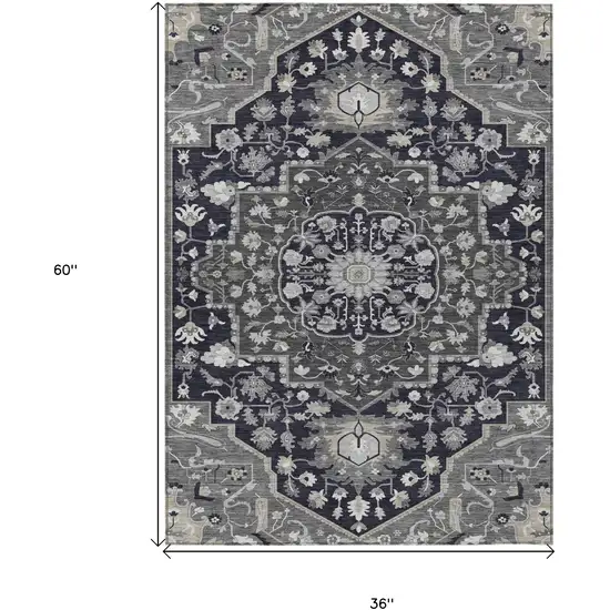 Black Gray And Beige Oriental Washable Indoor Outdoor Area Rug Photo 3