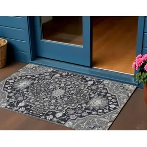 Photo of Black Gray And Beige Oriental Washable Indoor Outdoor Area Rug
