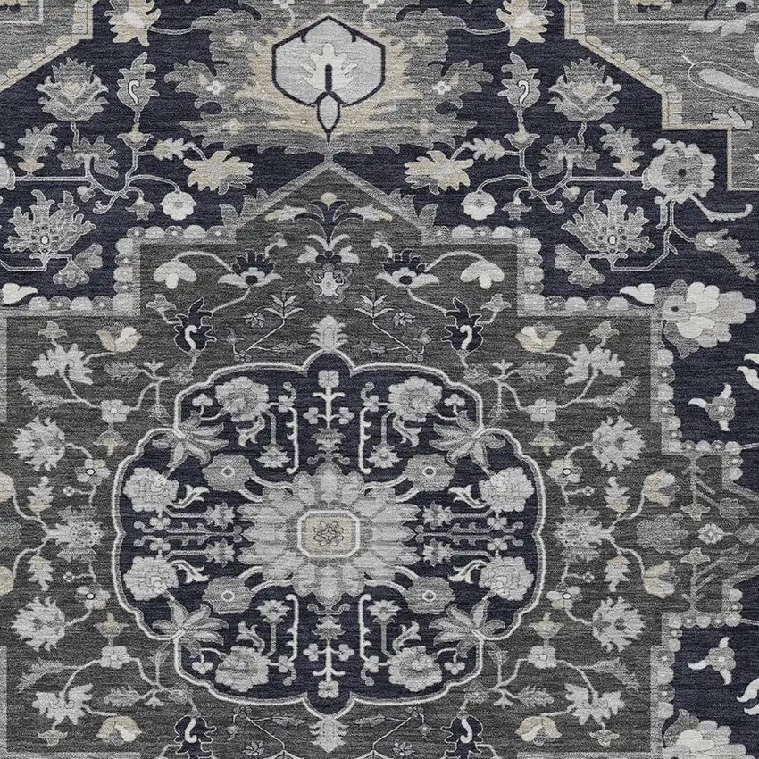 Black Gray And Beige Oriental Washable Indoor Outdoor Area Rug Photo 5