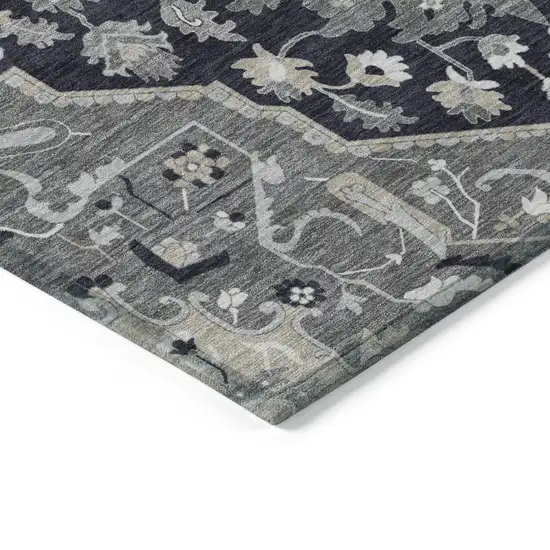 Black Gray And Beige Oriental Washable Indoor Outdoor Area Rug Photo 4
