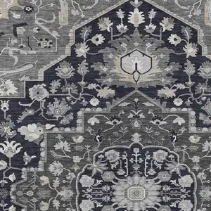 Photo of Black Gray And Beige Oriental Washable Indoor Outdoor Area Rug