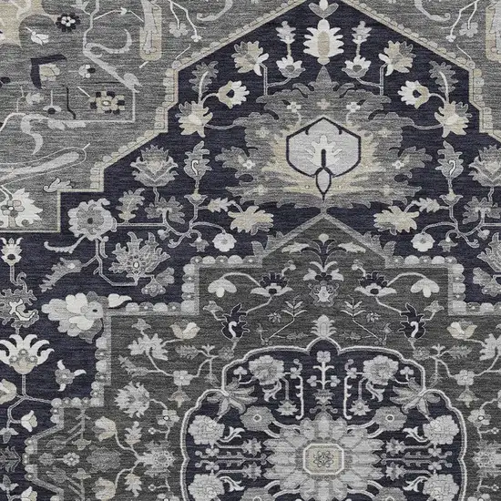 Black Gray And Beige Oriental Washable Indoor Outdoor Area Rug Photo 5