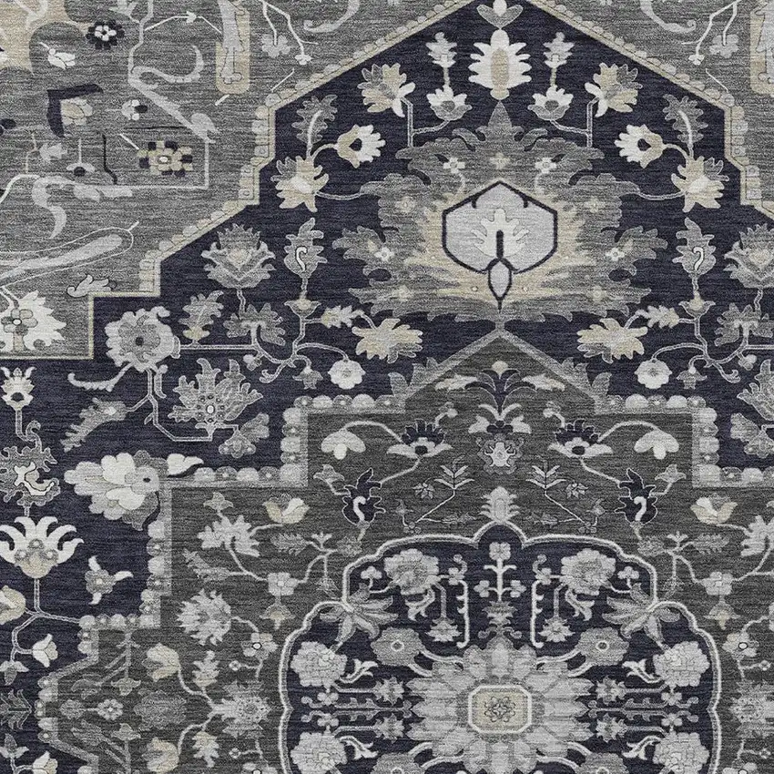 Black Gray And Beige Oriental Washable Indoor Outdoor Area Rug Photo 5
