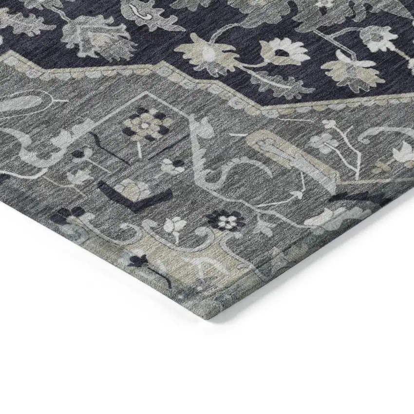 Black Gray And Beige Oriental Washable Indoor Outdoor Area Rug Photo 4