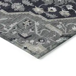 Photo of Black Gray And Beige Oriental Washable Indoor Outdoor Area Rug