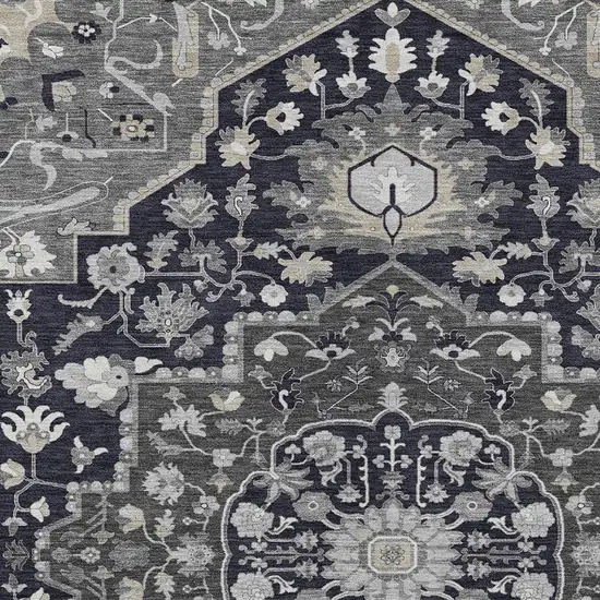 Black Gray And Beige Oriental Washable Indoor Outdoor Area Rug Photo 5