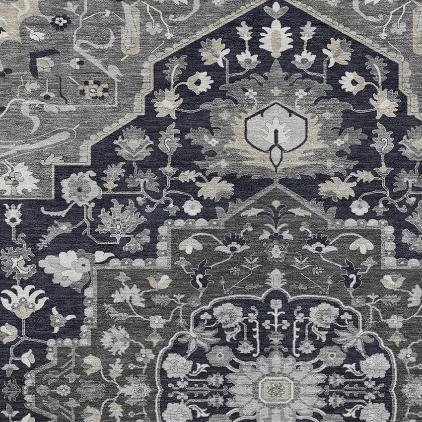 Black Gray And Beige Oriental Washable Indoor Outdoor Area Rug Photo 5