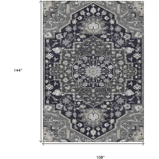 Black Gray And Beige Oriental Washable Indoor Outdoor Area Rug Photo 3