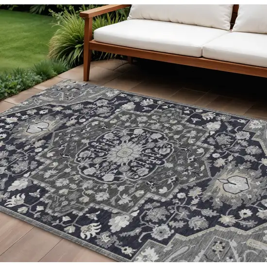 Black Gray And Beige Oriental Washable Indoor Outdoor Area Rug Photo 1