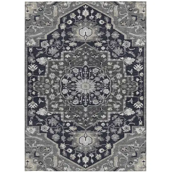 Black Gray And Beige Oriental Washable Indoor Outdoor Area Rug Photo 6