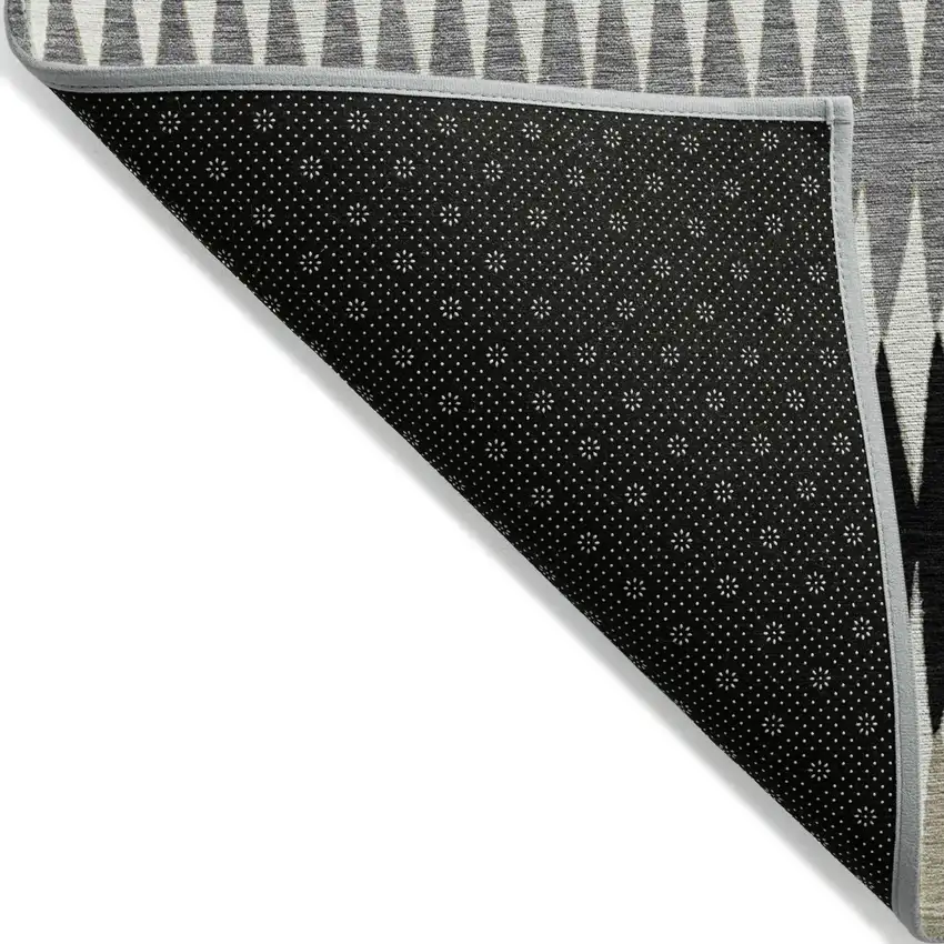 Black Gray And Beige Striped Washable Indoor Outdoor Area Rug Photo 4