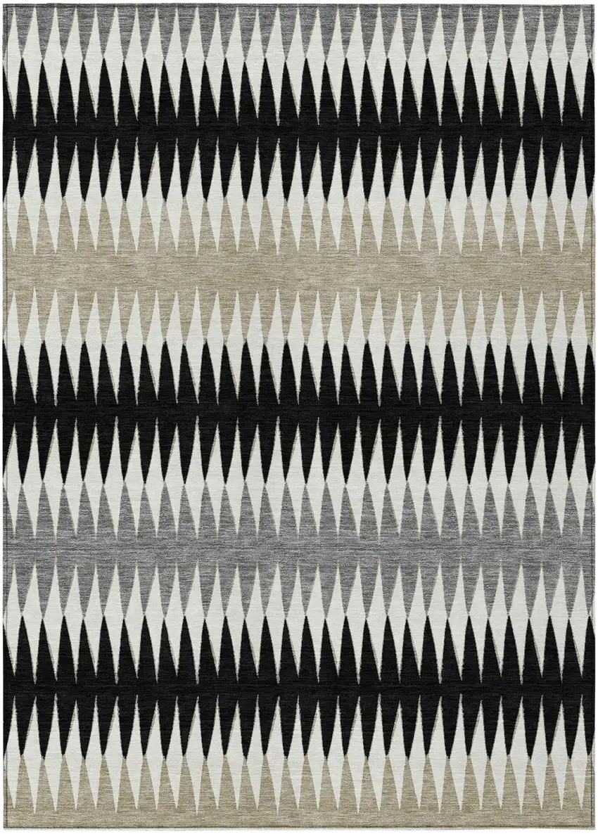 Black Gray And Beige Striped Washable Indoor Outdoor Area Rug Photo 2