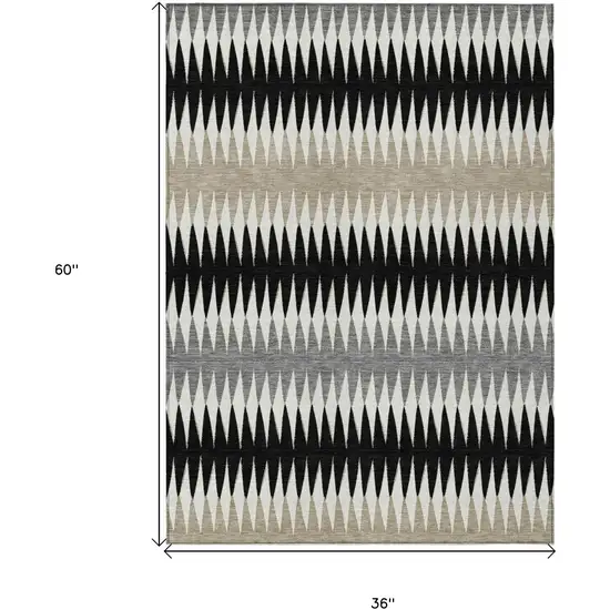 Black Gray And Beige Striped Washable Indoor Outdoor Area Rug Photo 3