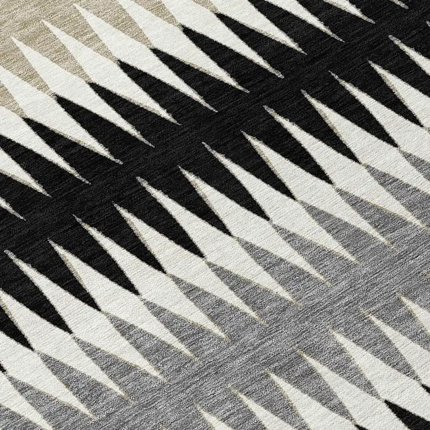 Black Gray And Beige Striped Washable Indoor Outdoor Area Rug Photo 6