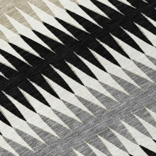 Black Gray And Beige Striped Washable Indoor Outdoor Area Rug Photo 6