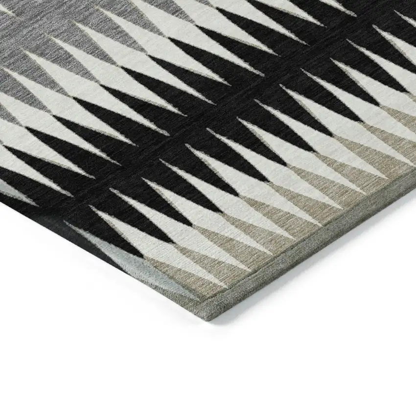 Black Gray And Beige Striped Washable Indoor Outdoor Area Rug Photo 5