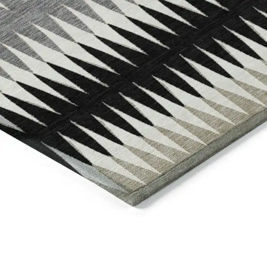 Black Gray And Beige Striped Washable Indoor Outdoor Area Rug Photo 5