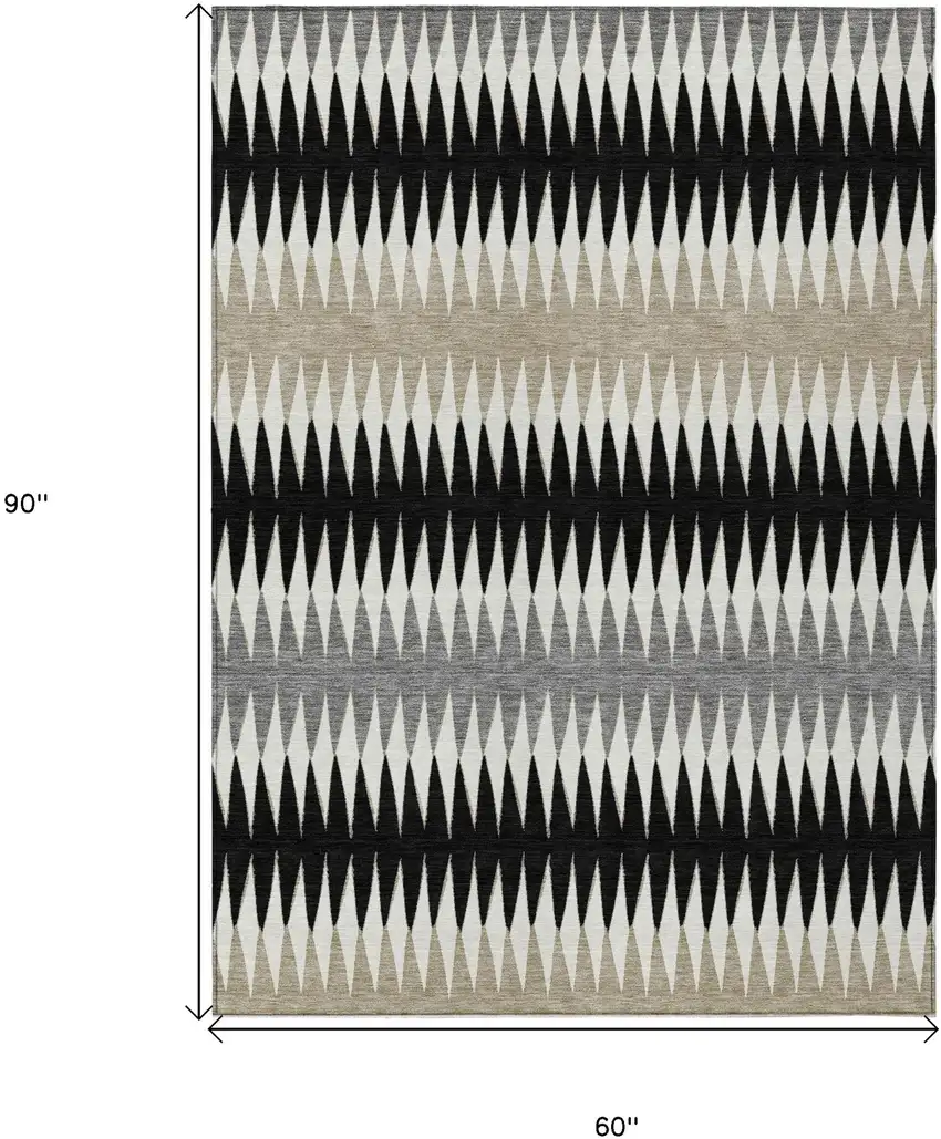 Black Gray And Beige Striped Washable Indoor Outdoor Area Rug Photo 3