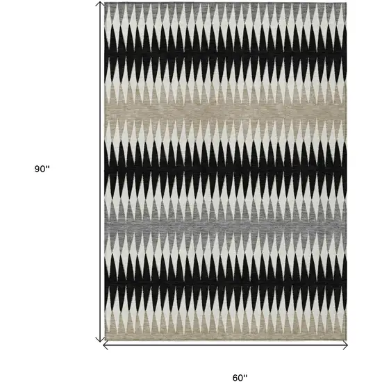 Black Gray And Beige Striped Washable Indoor Outdoor Area Rug Photo 3