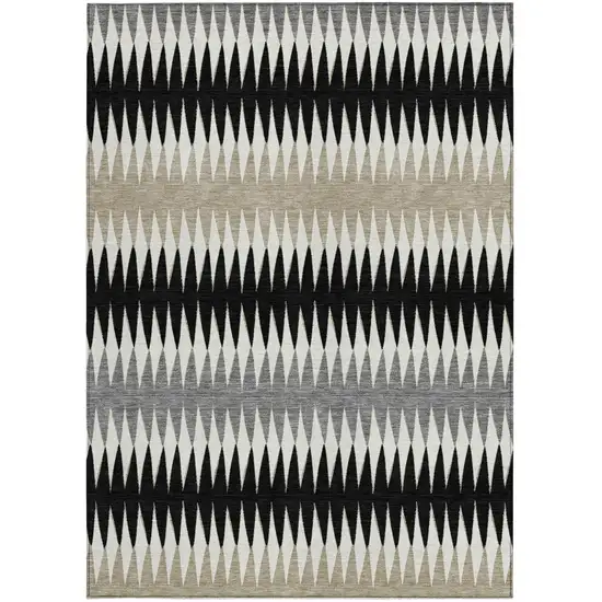 Black Gray And Beige Striped Washable Indoor Outdoor Area Rug Photo 7