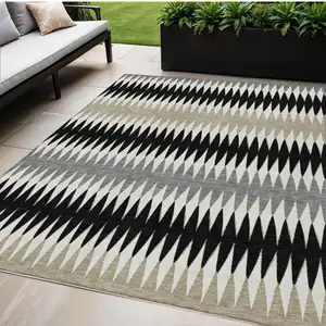 Photo of Black Gray And Beige Striped Washable Indoor Outdoor Area Rug