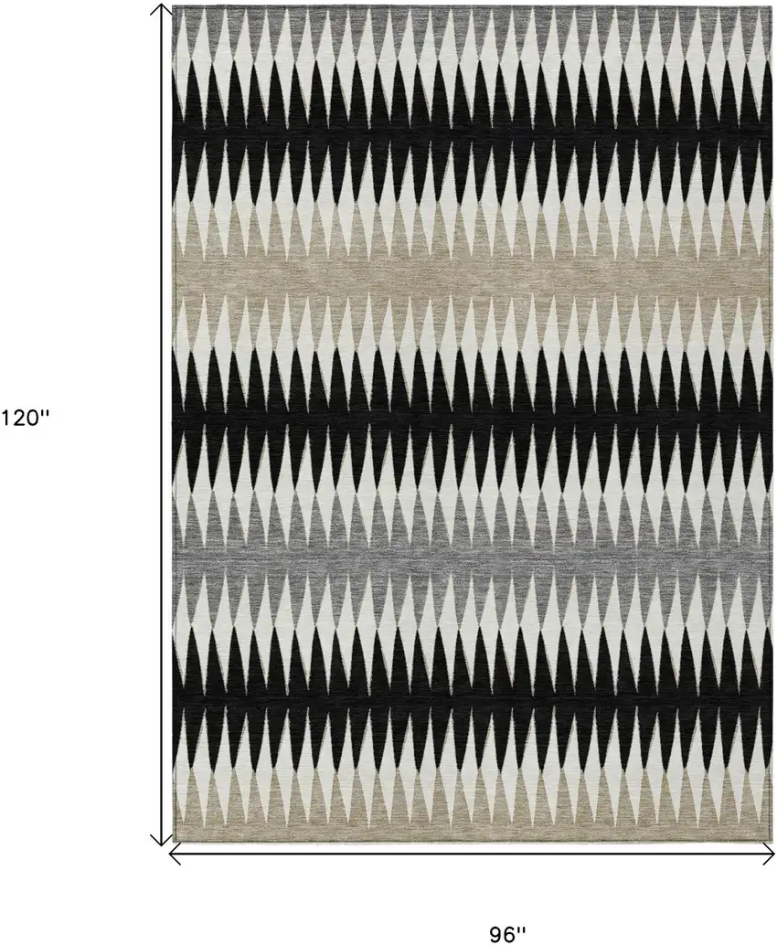 Black Gray And Beige Striped Washable Indoor Outdoor Area Rug Photo 3