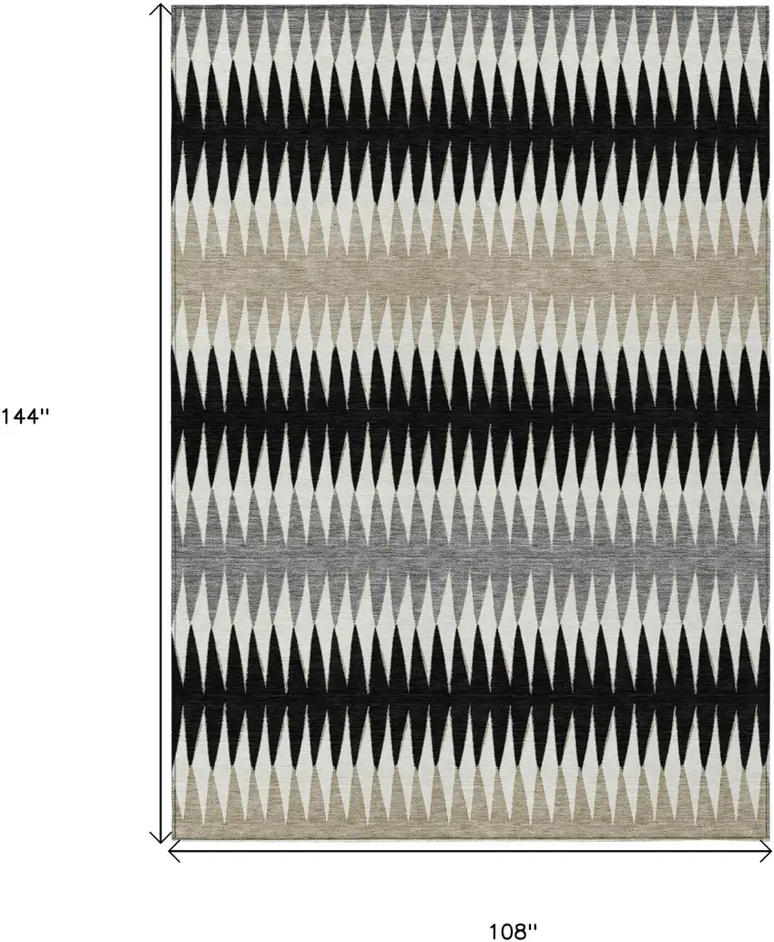 Black Gray And Beige Striped Washable Indoor Outdoor Area Rug Photo 3