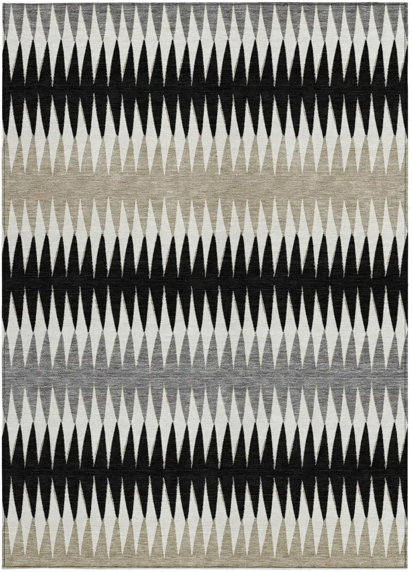 Black Gray And Beige Striped Washable Indoor Outdoor Area Rug Photo 8