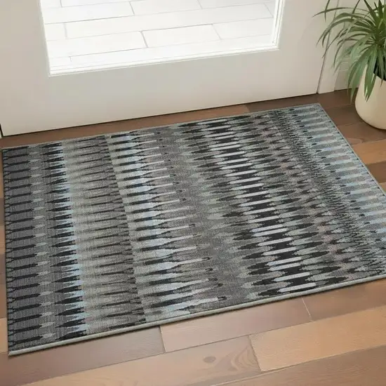 Black Gray And Blue Southwestern Washable Area Rug With UV Protection Photo 2