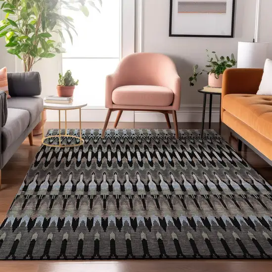 Black Gray And Blue Southwestern Washable Area Rug With UV Protection Photo 5